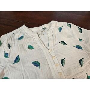 Coldwater Creek Womens Cotton Gauze Embroidered Leaf Tunic Blouse Ivory Small